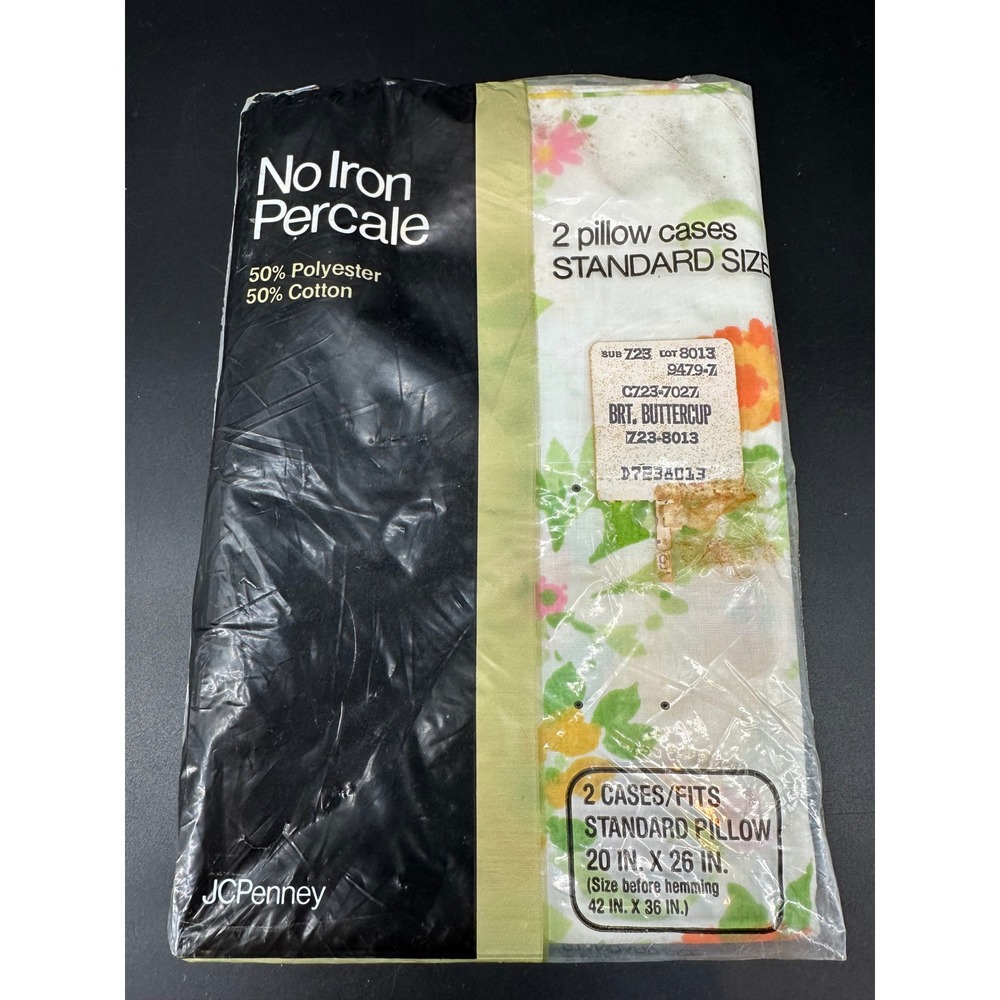 Vintage‎ JCPenney No Iron Percale Floral Pillowcases Standard 2pk NOS Buttercup